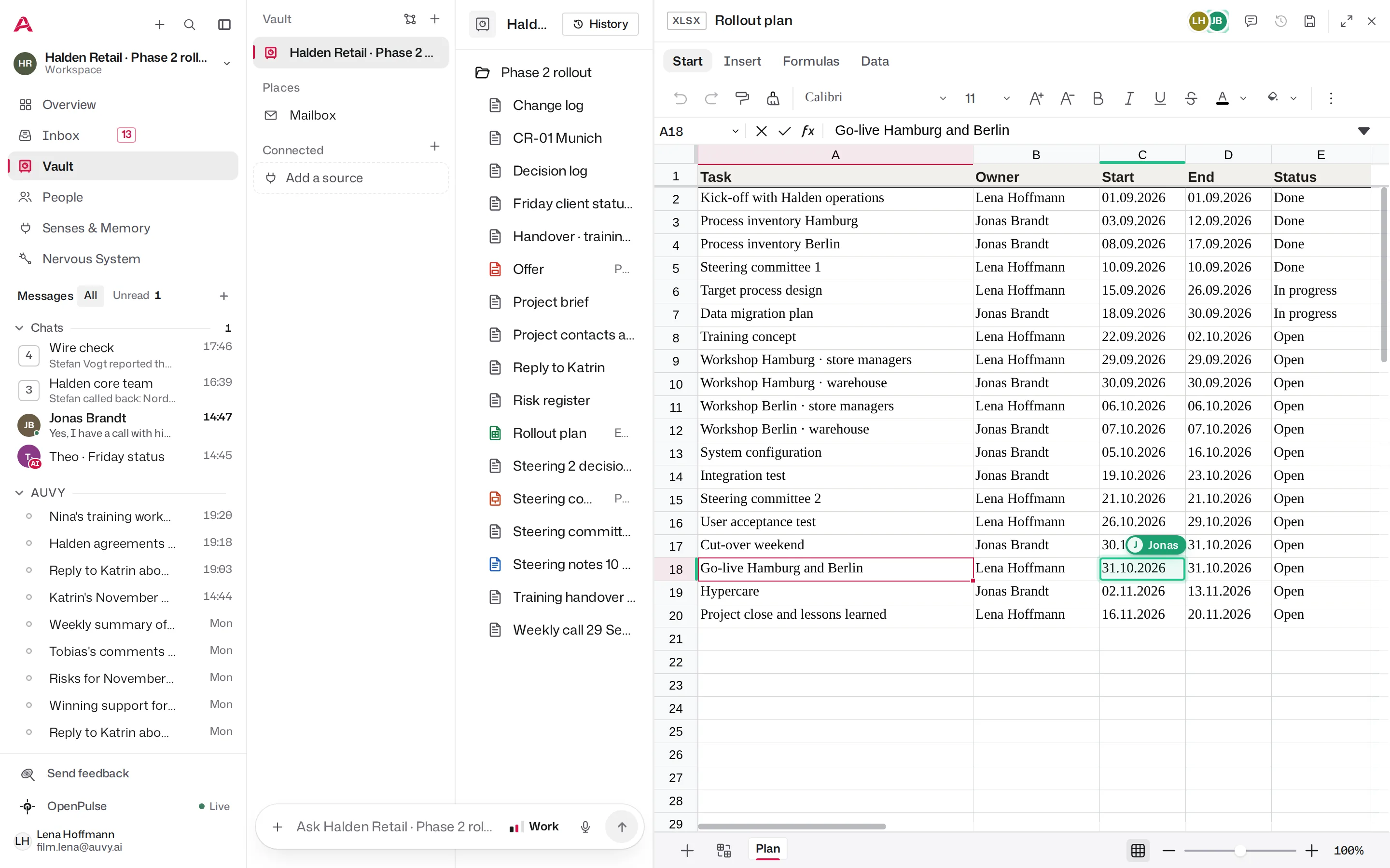 Vault: Jede Datei des Projekts, offen dort, wo das Team arbeitet.